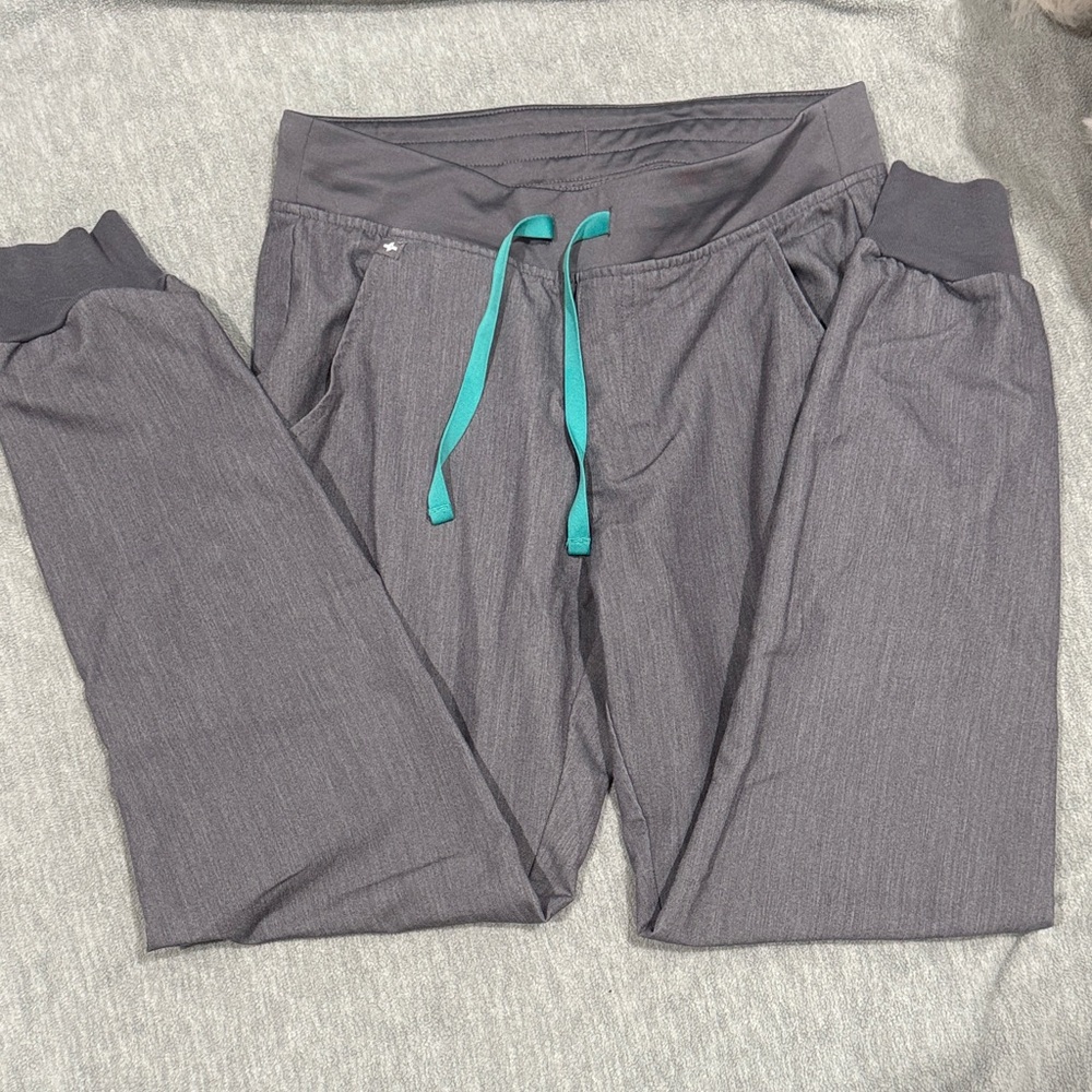 Figs Charcoal Pants with Teal Accents